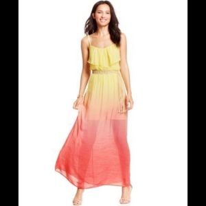 Pink lemonade ombré ruffle midi dress